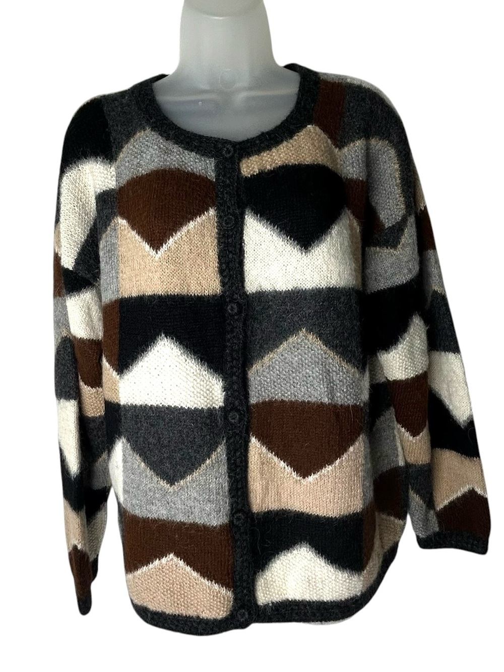 ARTESANIA PASHAMAMA Women M Alpaca Wool Multi Geometric Handmade Peru Cardigan.